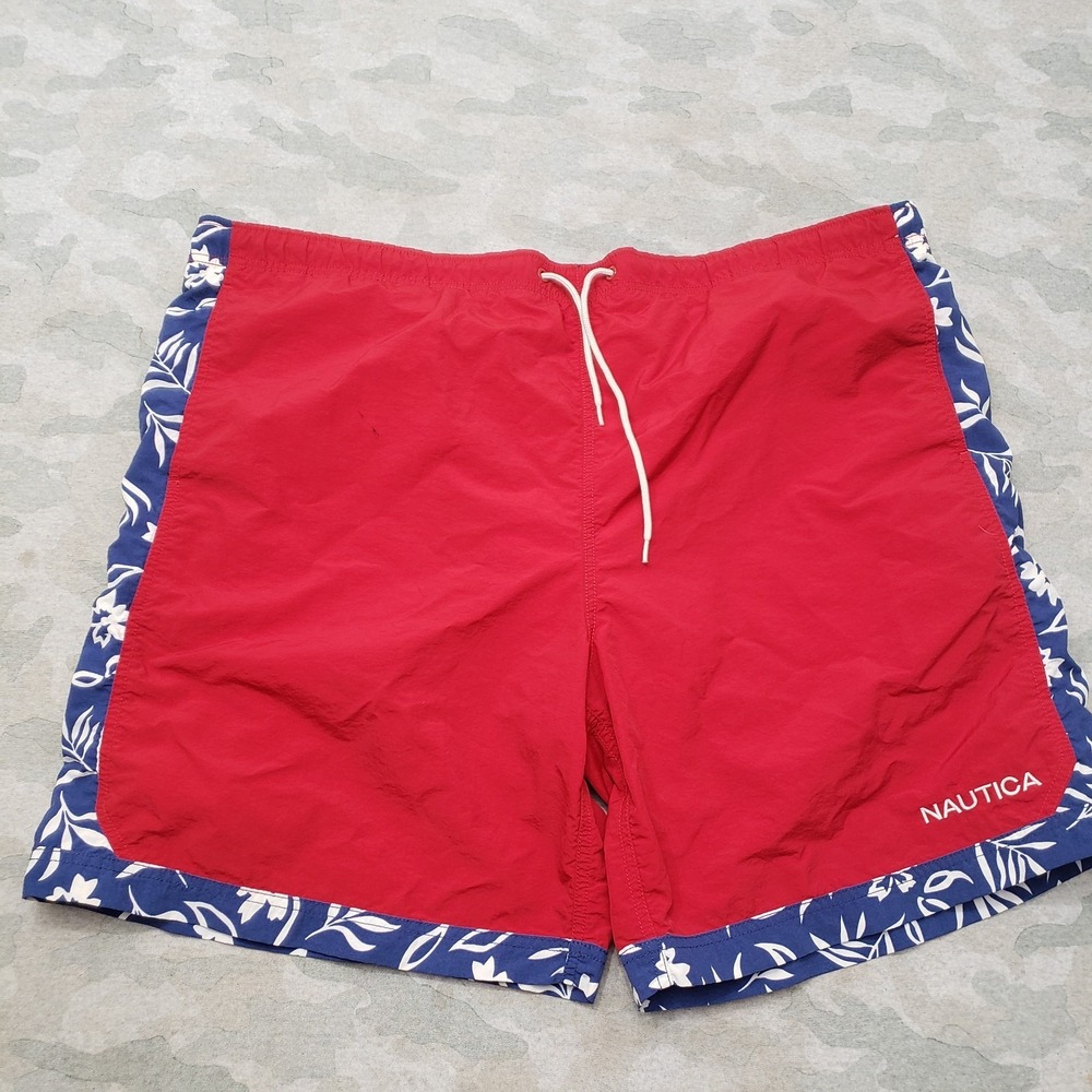 Vintage Nautica Swim Trunks Shorts Mens 2XL Y2k Embroidered Logo Red Drawstring